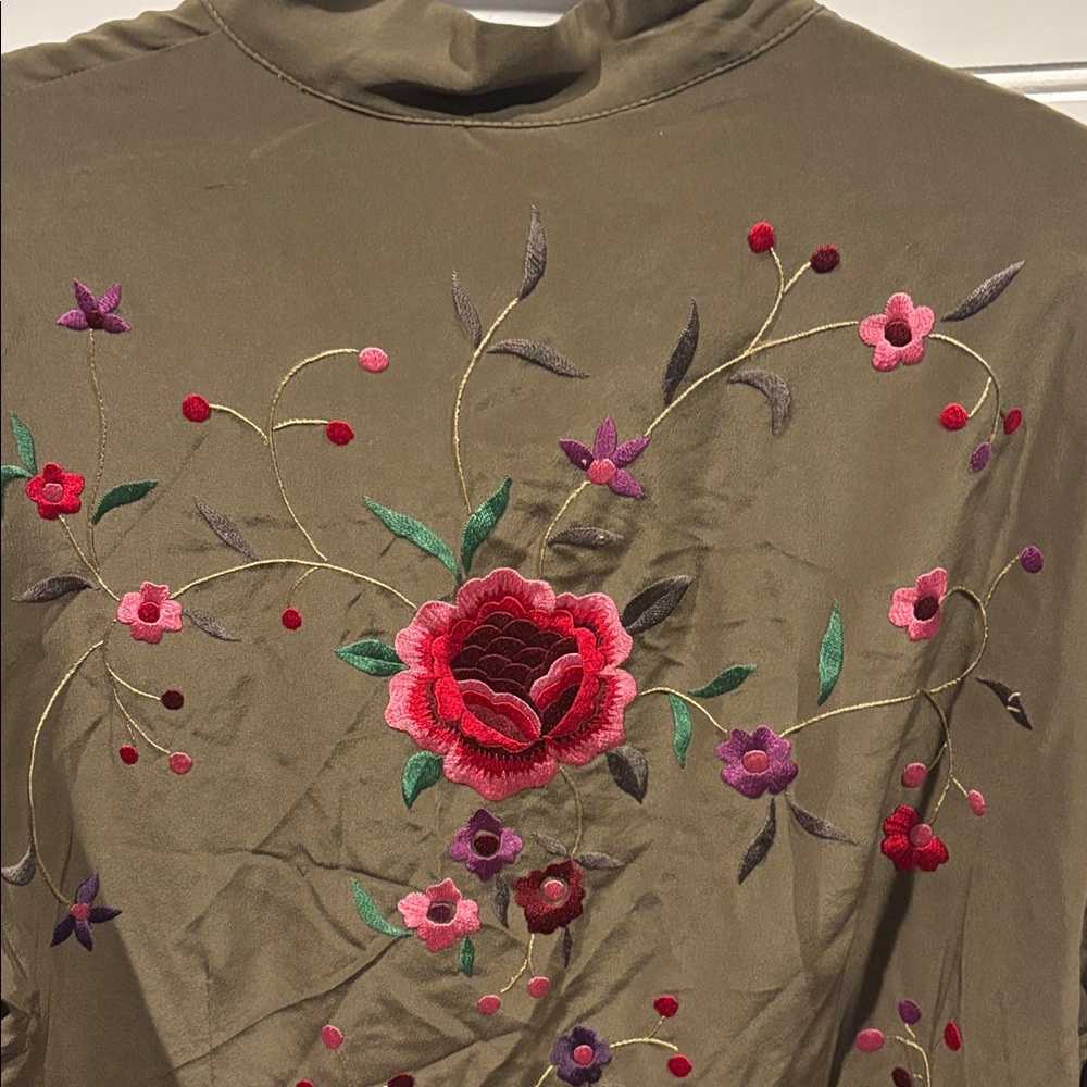 Sue Wong Y2K Floral Career Blouse Colorful Silk Tassel Top Embroidered Japan - Picture 4 of 12